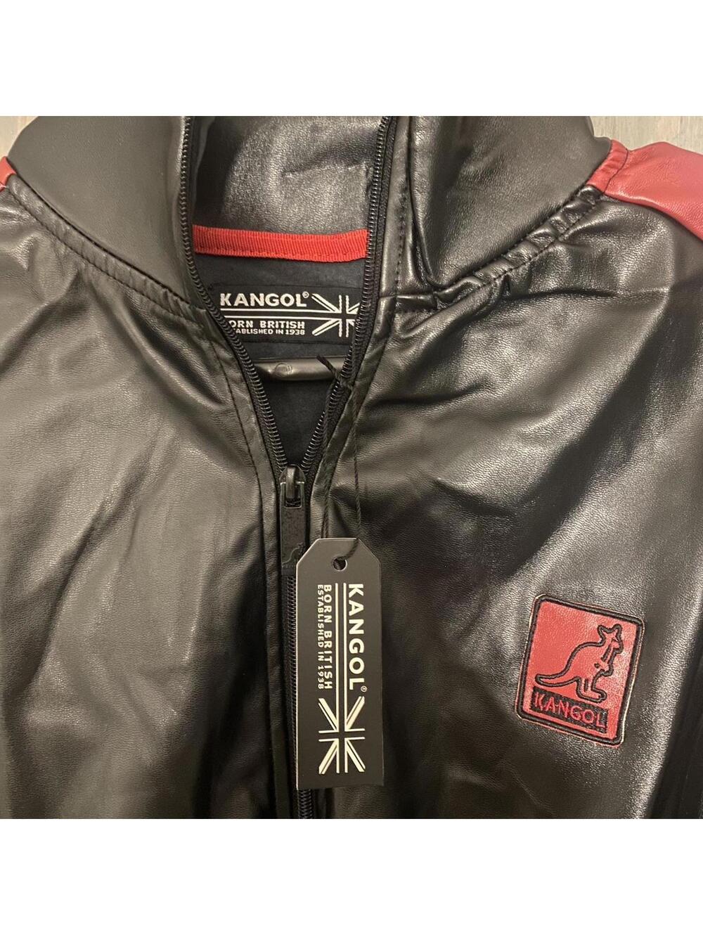 Kangol Black and Red Lightweight Full Zip Leather Jacket - Small - Picture 3 of 4